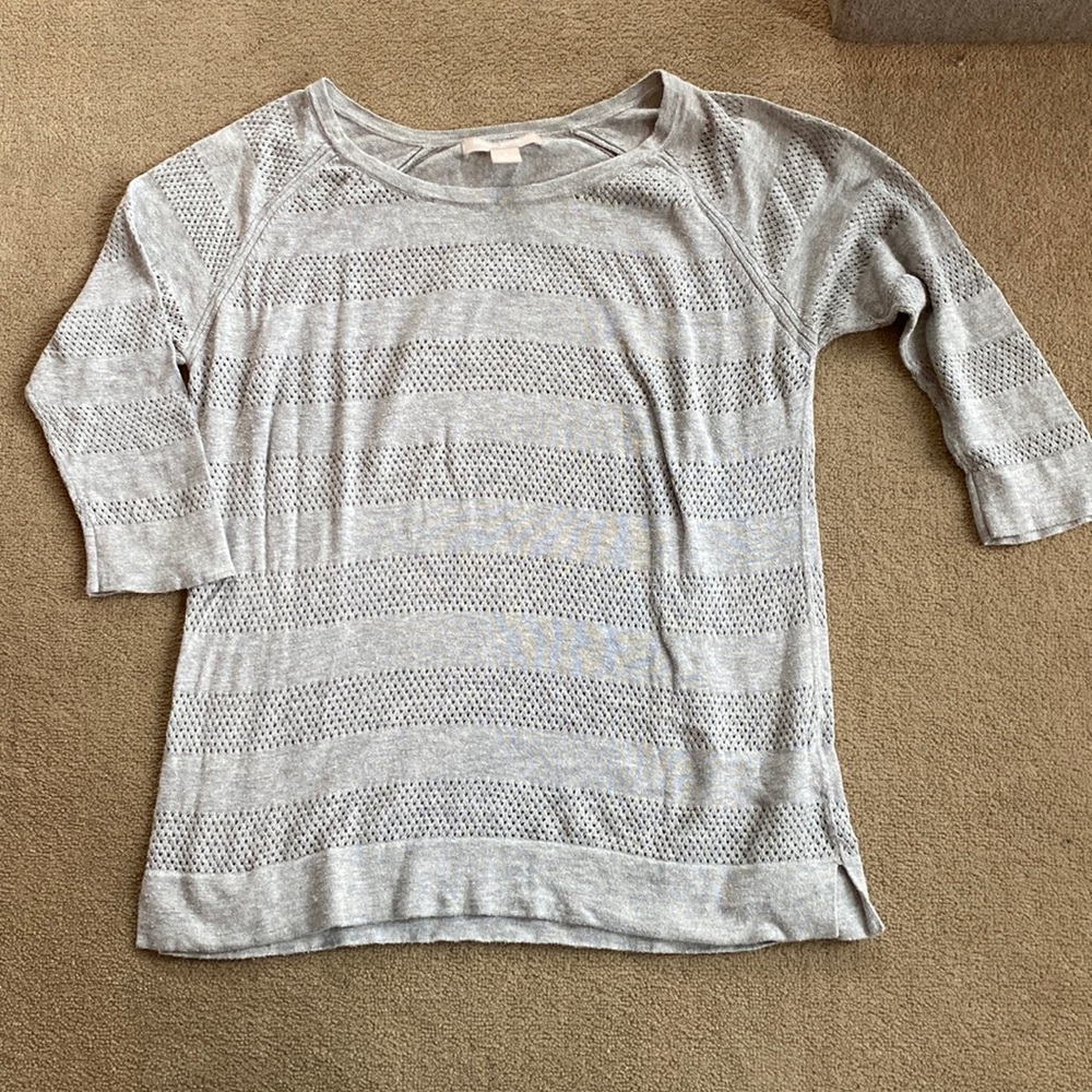 Grey stripe eyelet sweater